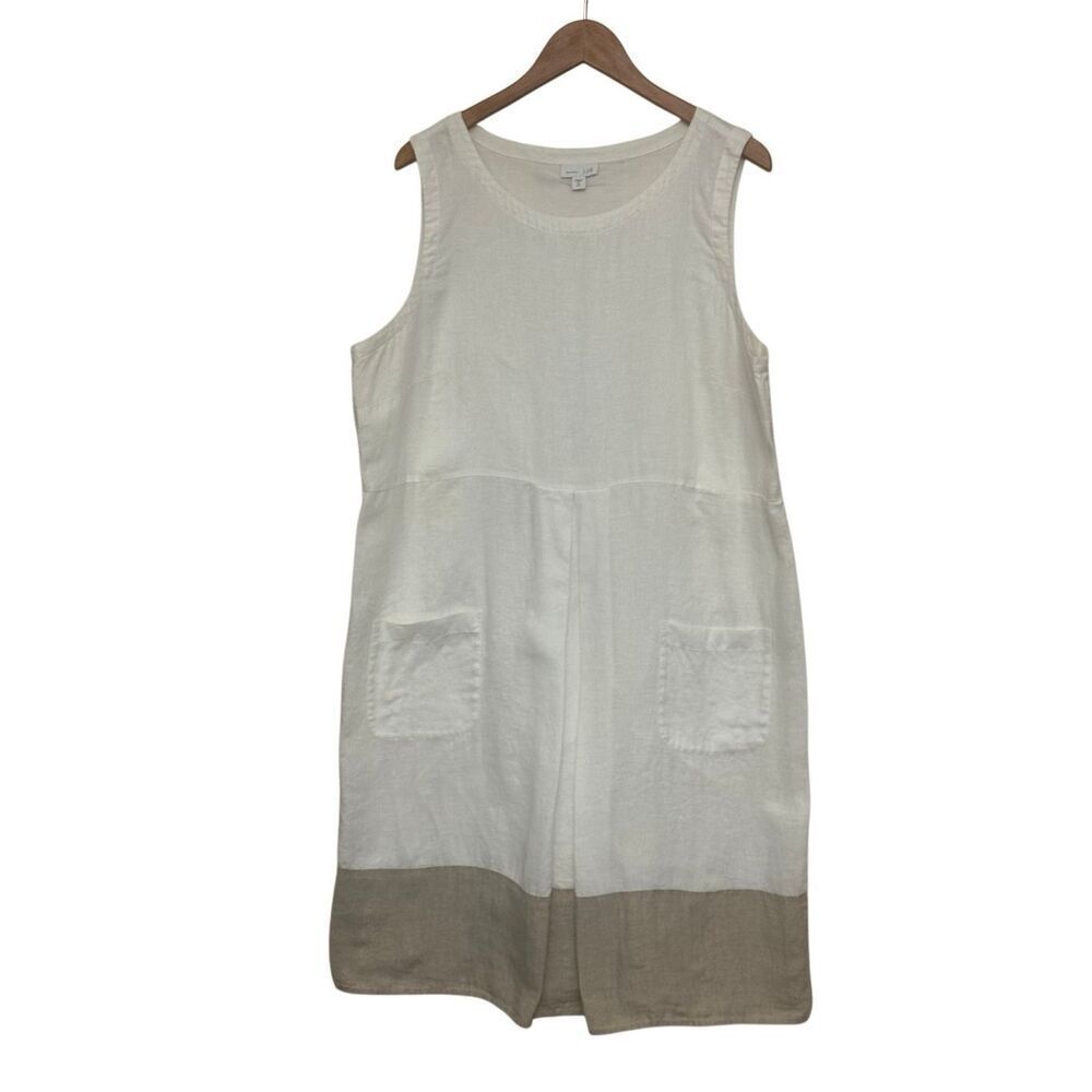 J. Jill Love Linen A-line dress in a white and beige color-block design Sz: XL T